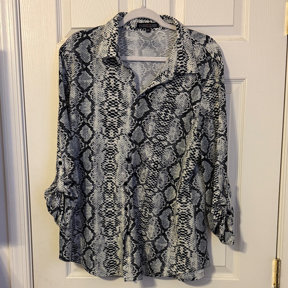 Chic Snake Print Button Down Shirt - image 1
